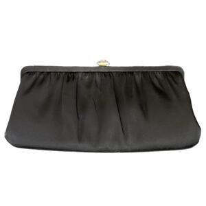 Vintage Elegant Black Satin Clutch w/ Gold Coin Purse